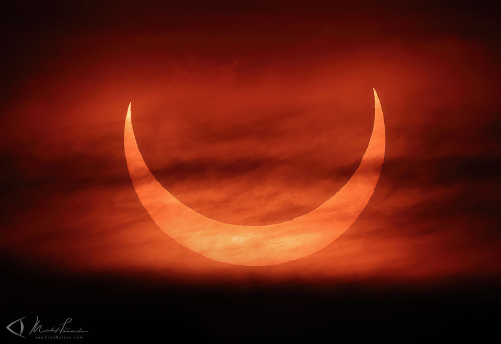 Éclipse solaire annulaire partielle, avec filtre solaire, Île-Perrot (Québec), 2021-06-10